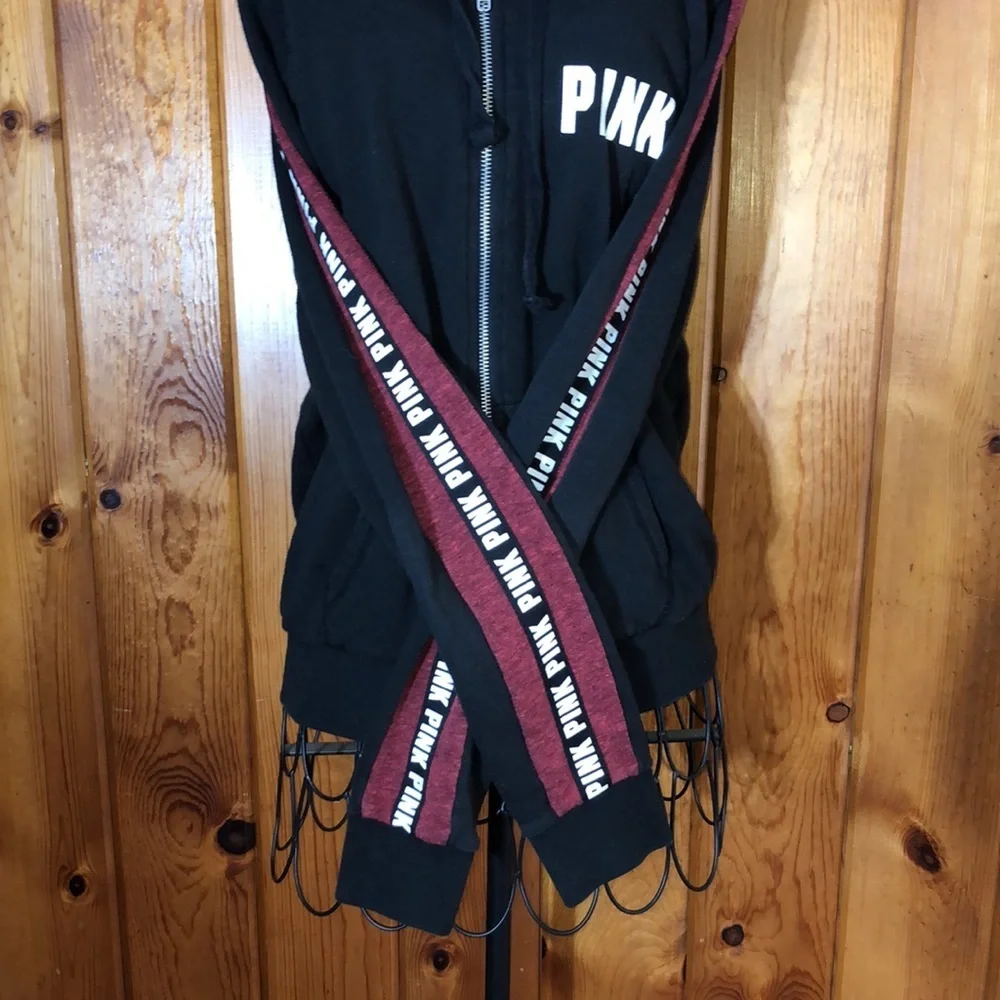 Pink Victoria’s Secret red and black zip up hoodie size small pink Vs hoodie​​ - Picture 2 of 6